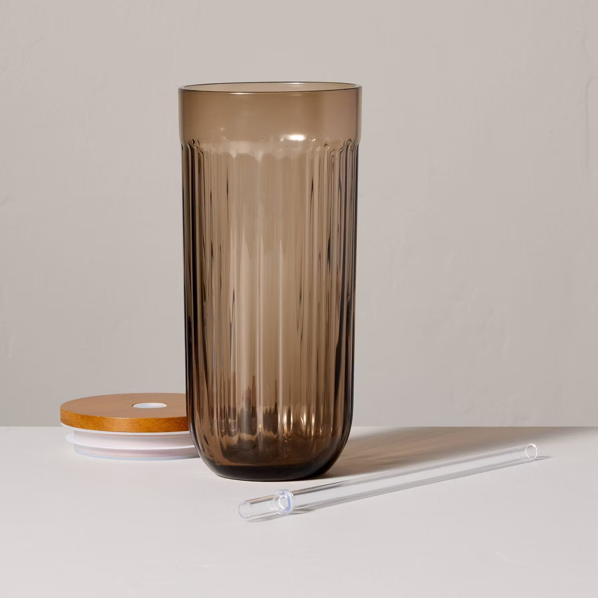 21oz Fluted Glass Tumbler with Wood Lid Blush - Hearth & Hand™ with Magnolia | Target