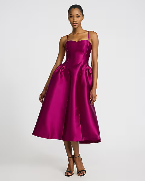 Satin Sweetheart Sleeveless Drop Waist Midi Dress | Express