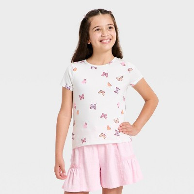Girls' Short Sleeve Butterfly T-Shirt - Cat & Jack™ Cream XS | Target