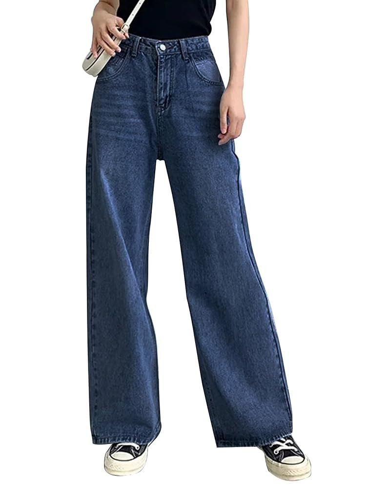 HDLTE Baggy Wide Leg Jeans for Women High Waisted Trendy Flare Jeans Boyfriend Denim Pants with P... | Amazon (US)
