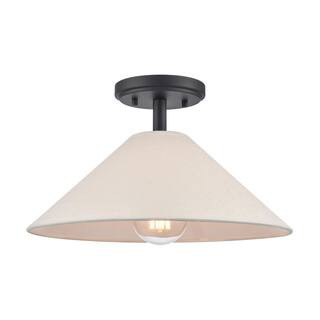 Titan Lighting River 14 in. W 1-Light Matte Black Semi Flush Mount with Parchment Shade HD-221109... | The Home Depot