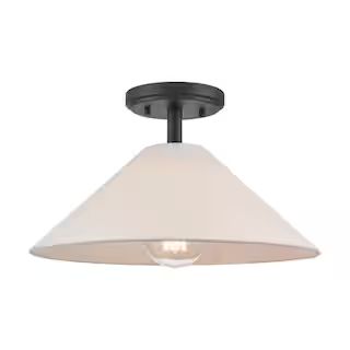 Titan Lighting River 14 in. W 1-Light Matte Black Semi Flush Mount with Parchment Shade HD-221109... | The Home Depot