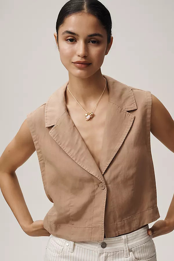 Maeve Linen Blend Buttonfront Vest | Anthropologie (US)