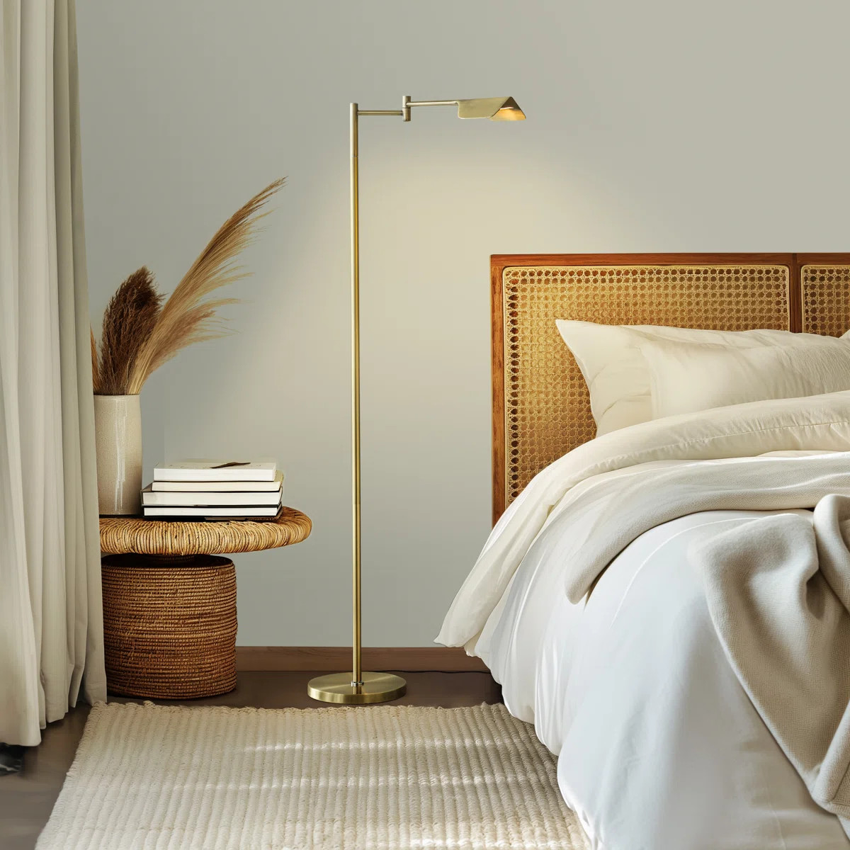 Leaf 53 in. Industrial Vintage Gold Floor Lamp with Metal Shade and 3-Way Dimming Options, Integr... | Wayfair North America