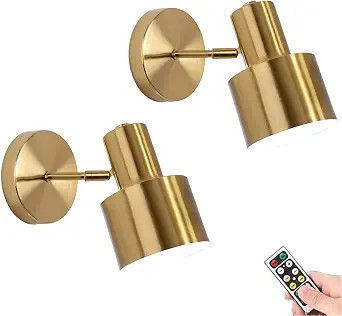 KEFA Modern Battery Operated Wall Sconces Set of 2, Not Hardwired Brass-Gold Wall Lights Fixture ... | Amazon (US)