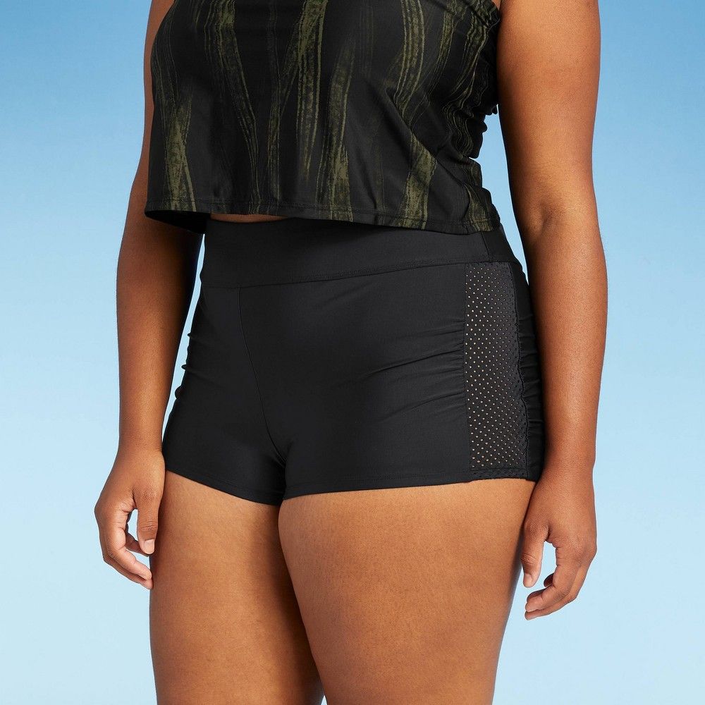 Women's Plus Size Laser Cut Side Swim Shorts - All in Motion Black X | Target