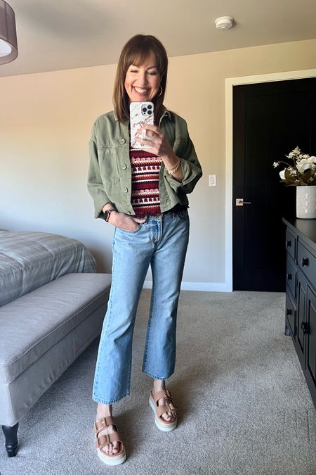 Sale alert!! My most worn Levi’s are on sale for $60.00!! My cropped utility jacket is only $40.00 and my sandals are on sale for $47.99! 

Levi’s, ankle boot cut denim, Sezane, Old Navy, olive green jacket, utility jacket, crochet top, Kohl’s, sale, two buckle sandals, platform sandals 

#LTKStyleTip #LTKSaleAlert #LTKOver40