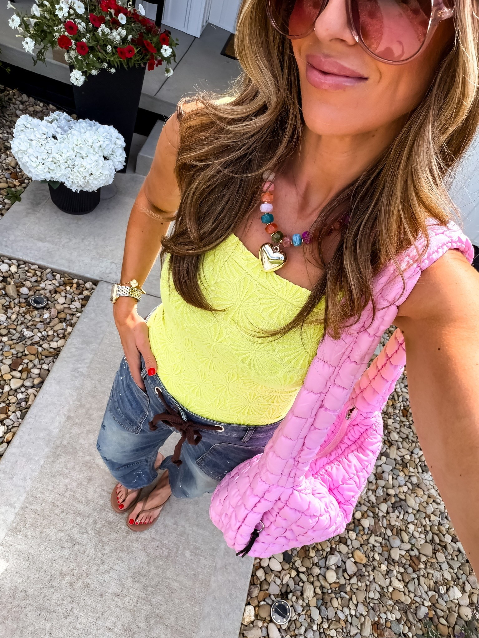 A little color combo moment I’m obsessed with lately. The neon top with the pink bag is such a fun summer pairing and these jeans are so comfy for everyday wear.

colorful outfit inspo, neon top outfit, casual summer style, pink bag outfit, everyday denim look, trendy casual outfit, fun fashion finds, summer outfit ideas, relaxed jeans outfit, colorful accessories, comfy everyday style, bright summer fashion, themominstyle

#LTKootd #LTKSeasonal #LTKTravel