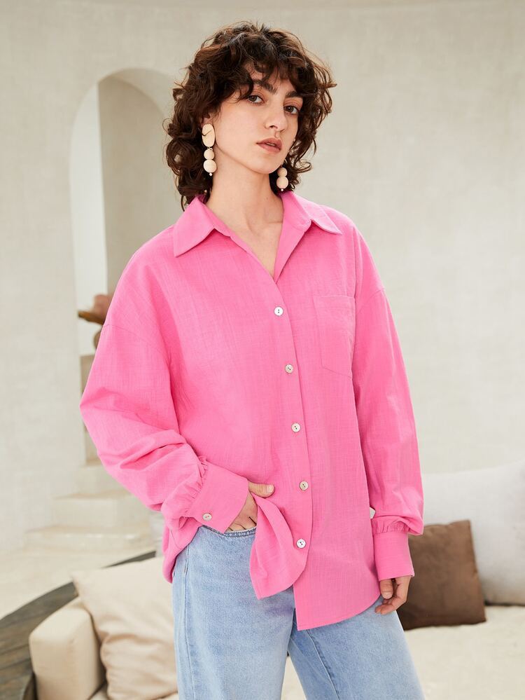 SHEIN Drop Shoulder Patch Pocket Solid Shirt | SHEIN