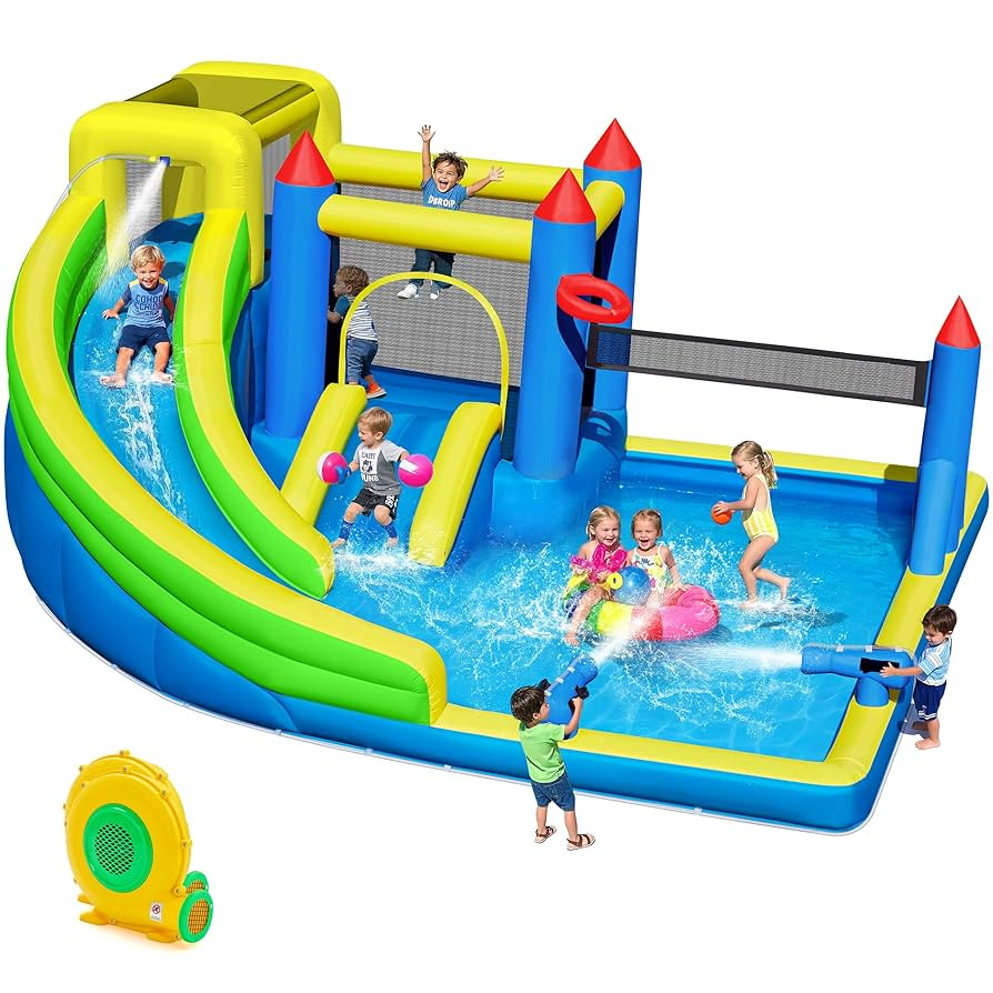 7-in-1 Inflatable Water Slide, Big Water Bounce House for Kid Backyard, Blow Up Water Park with 5... | Amazon (US)