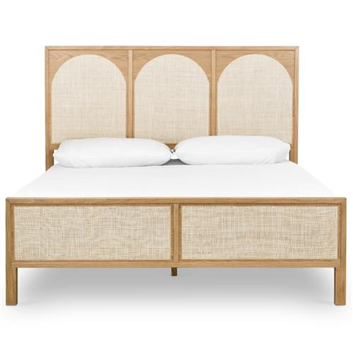 Allie Coastal Honey Brown Oak Wood Bed - Queen | Kathy Kuo Home