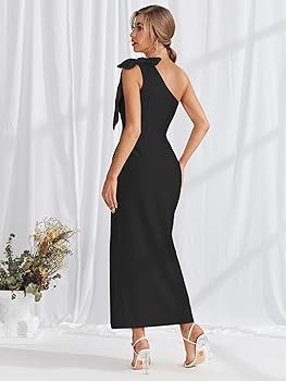 MakeMeChic Women's Elegant Bow One Shoulder High Slit Cocktail Party Maxi Dress | Amazon (US)