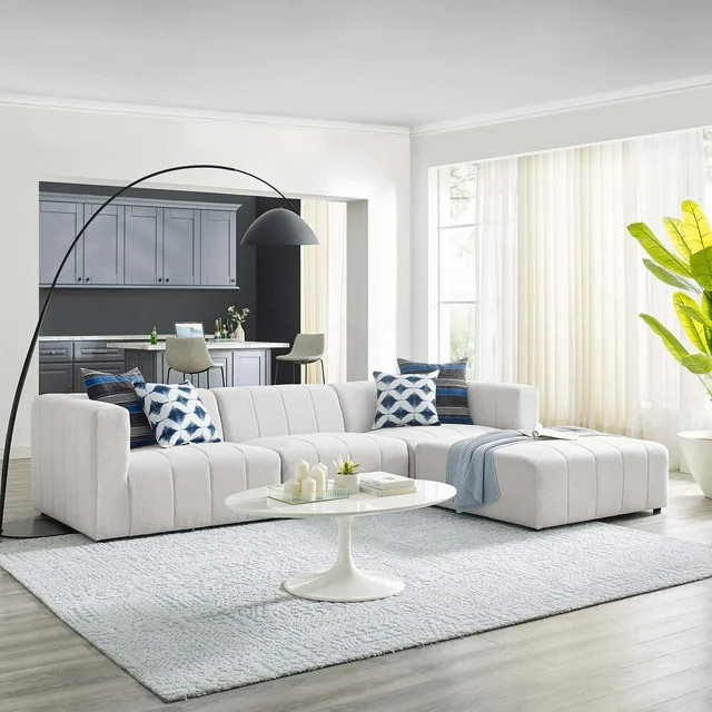 Modway Bartlett Upholstered Fabric 4-Piece Sectional Sofa in Ivory | Walmart (US)