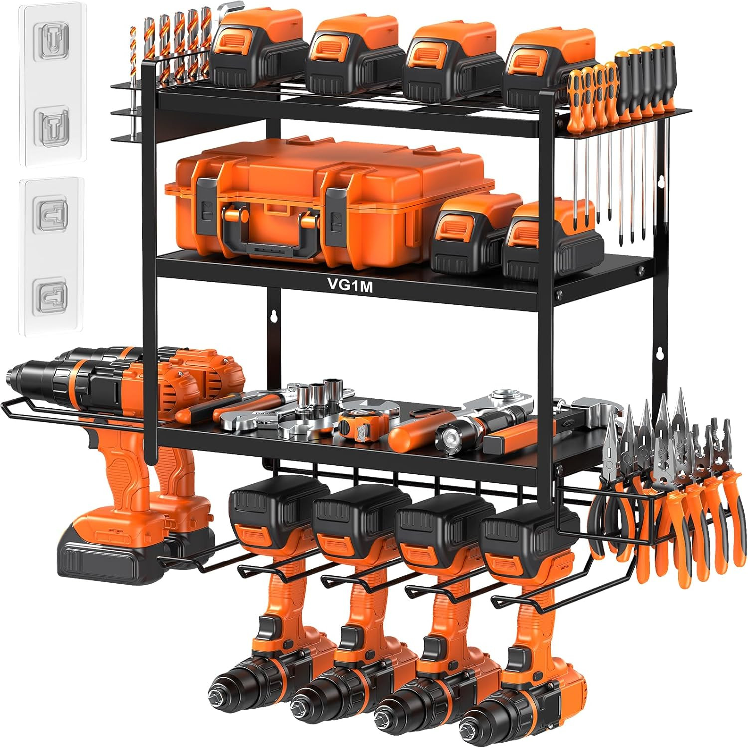 VG1M Power Tool Organizer Wall Mount,Drill Storage Rack Wall Mount with 2 Self-Adhesive Socket Fi... | Amazon (US)