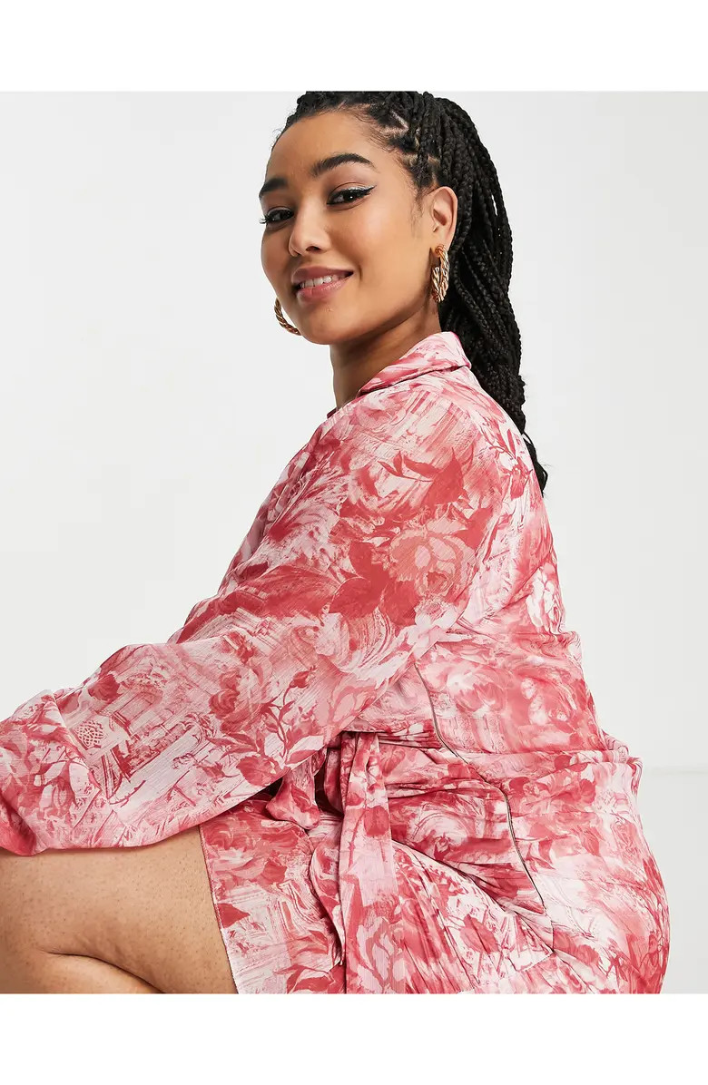 Curve Floral Print Long Sleeve Faux Wrap Minidress | Nordstrom