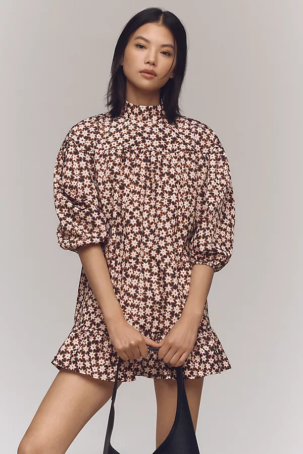 By Anthropologie Long-Sleeve Mock-Neck Swing Mini Dress | Anthropologie (US)
