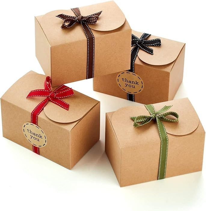 Brown Kraft Cookie Boxes with Ribbons & Stickers (20 Pack) 6.5” x 4” Small Cardboard Gift Box... | Amazon (US)
