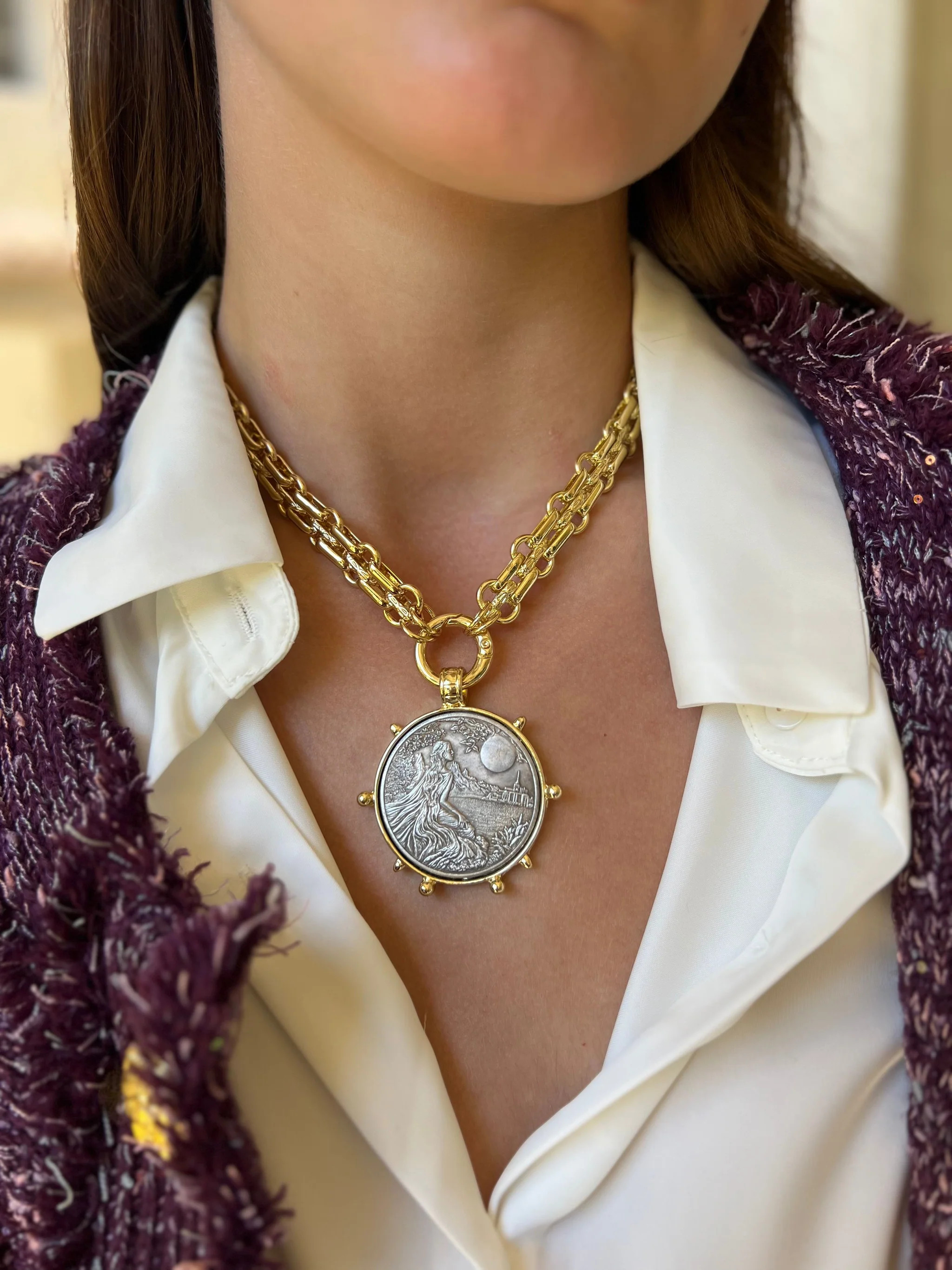 Christine Gold Chain Silver Coin Necklace | Benaar La