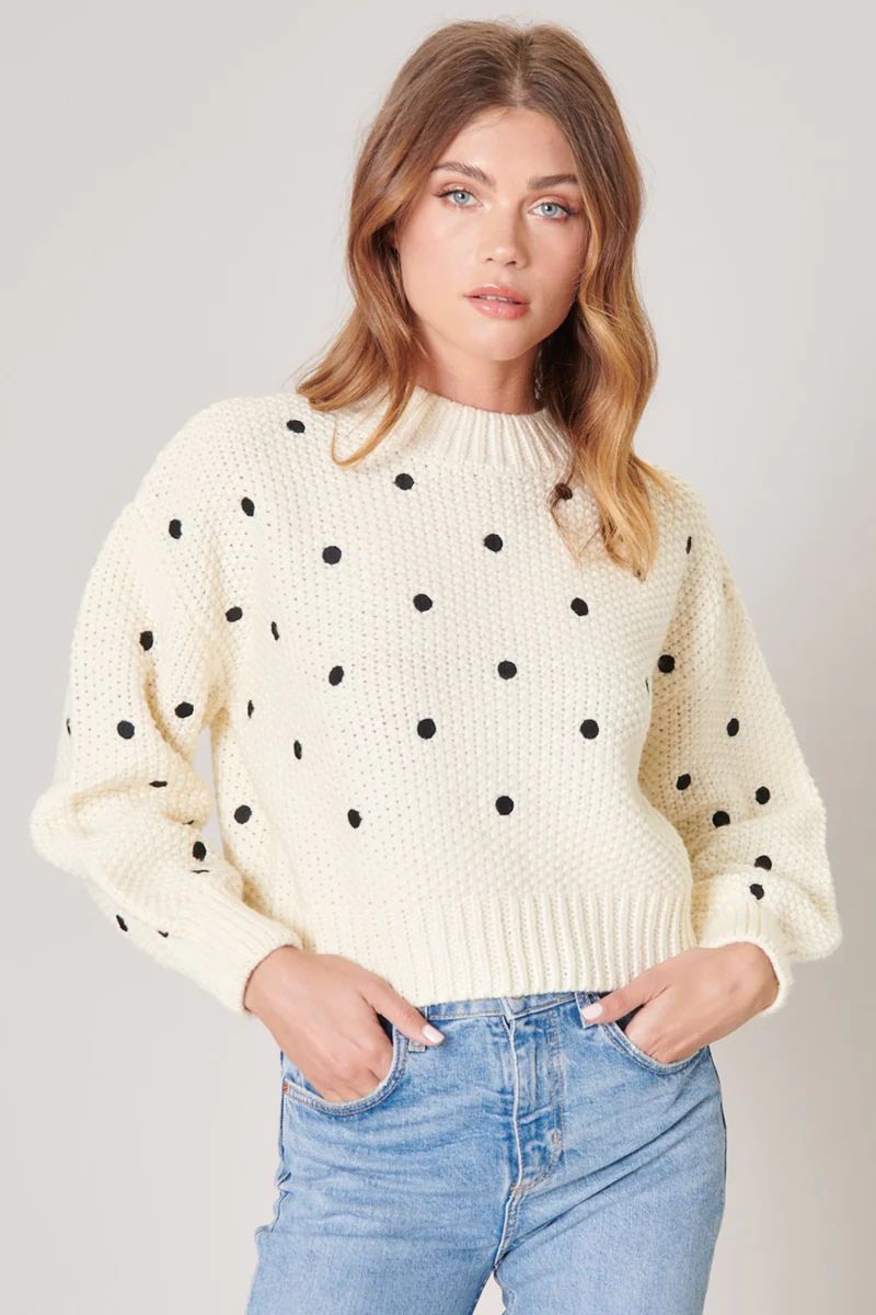 Minnie Cream Embroidered Dot Sweater | Sugarlips