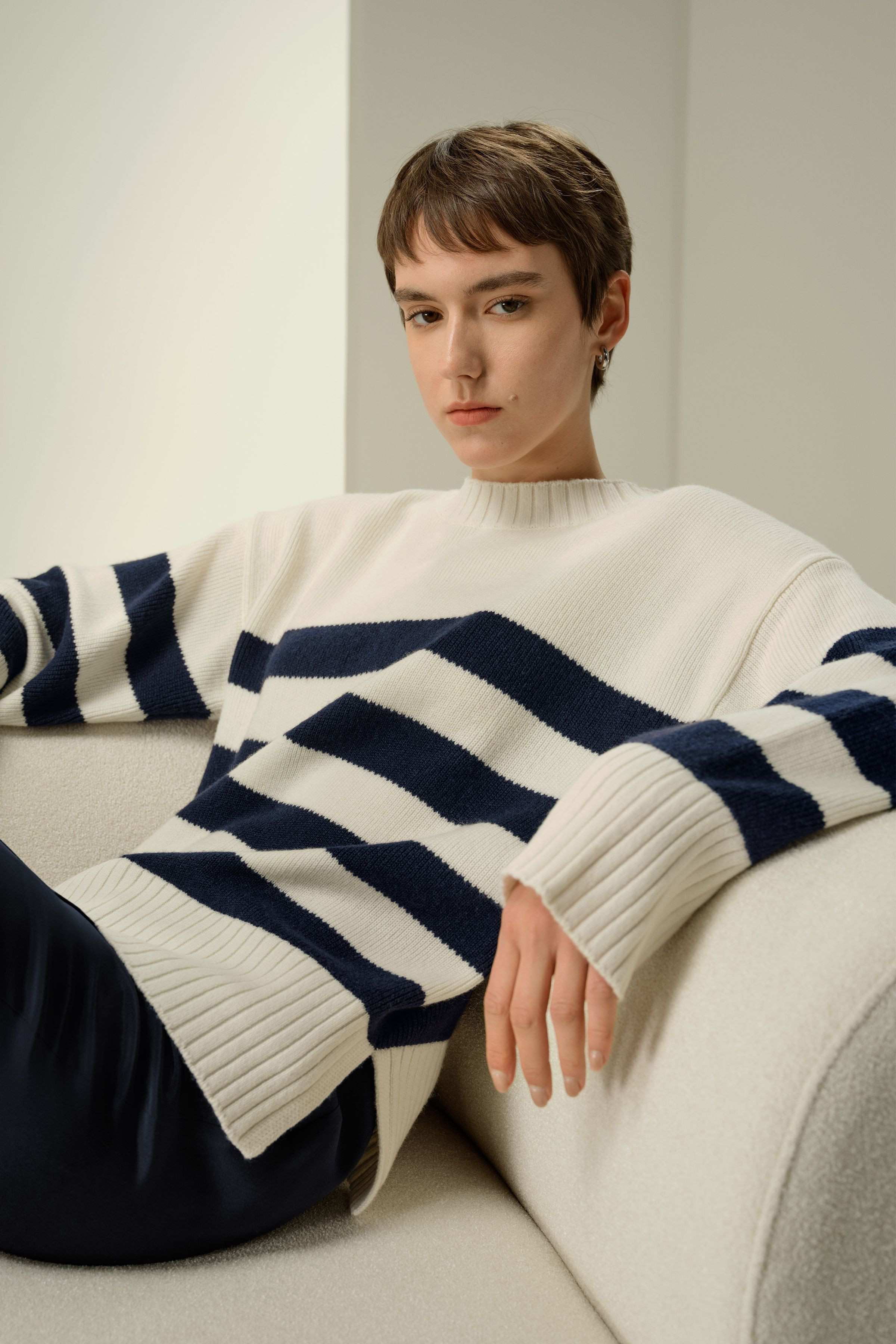 Striped Wool-Cashmere Oversized Sweater | LILYSILK