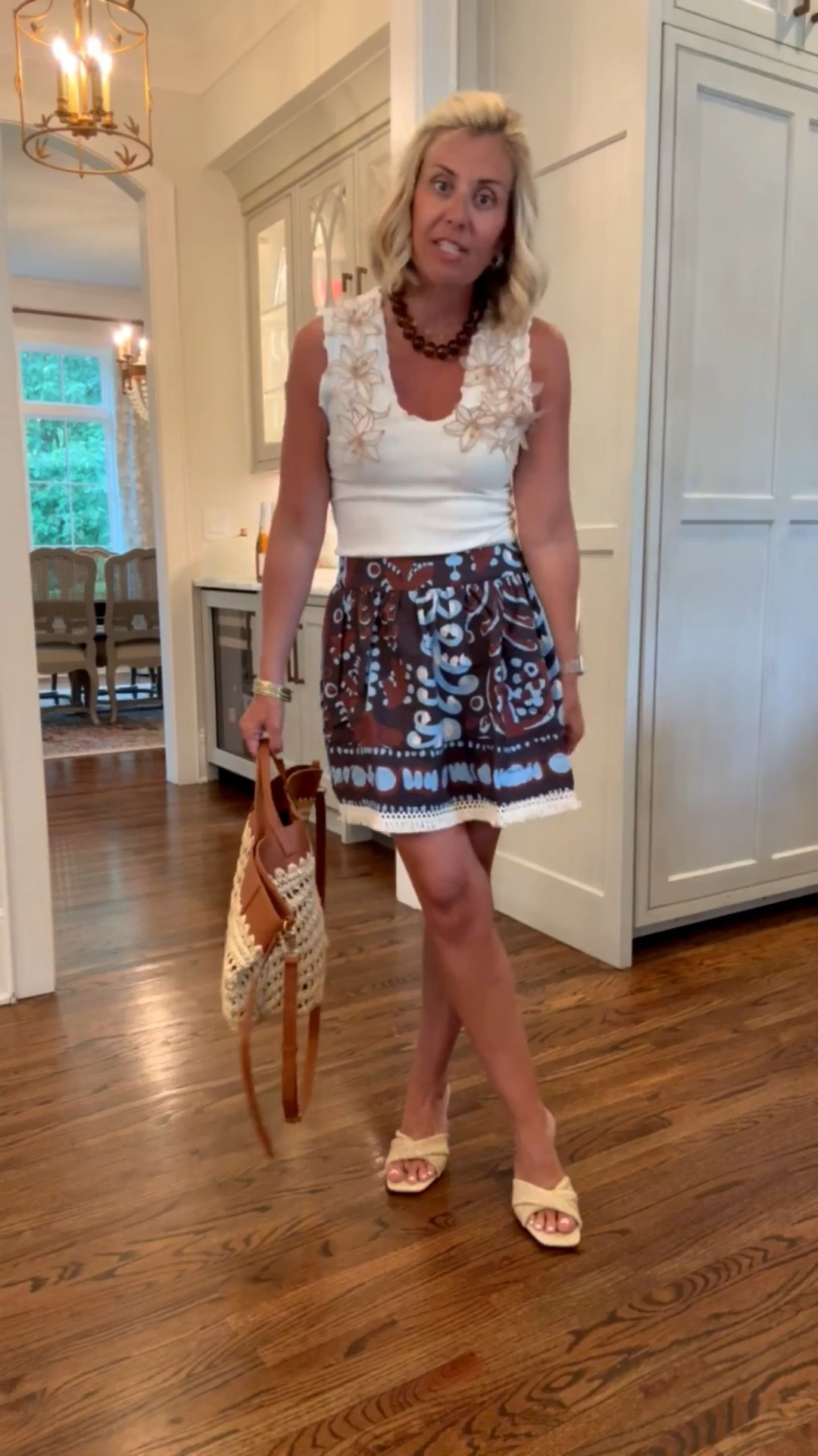 Oh how I love this entire look! This skirt is absolutely beautiful. The trim detail on the skirt and 3D floral tank just elevates the look. I’m in xs tank & skirt and 8 heel tts. 

@Anthropologie 
#anthropartner

#LTKdayinmylife #LTKmomlife #LTKOver40