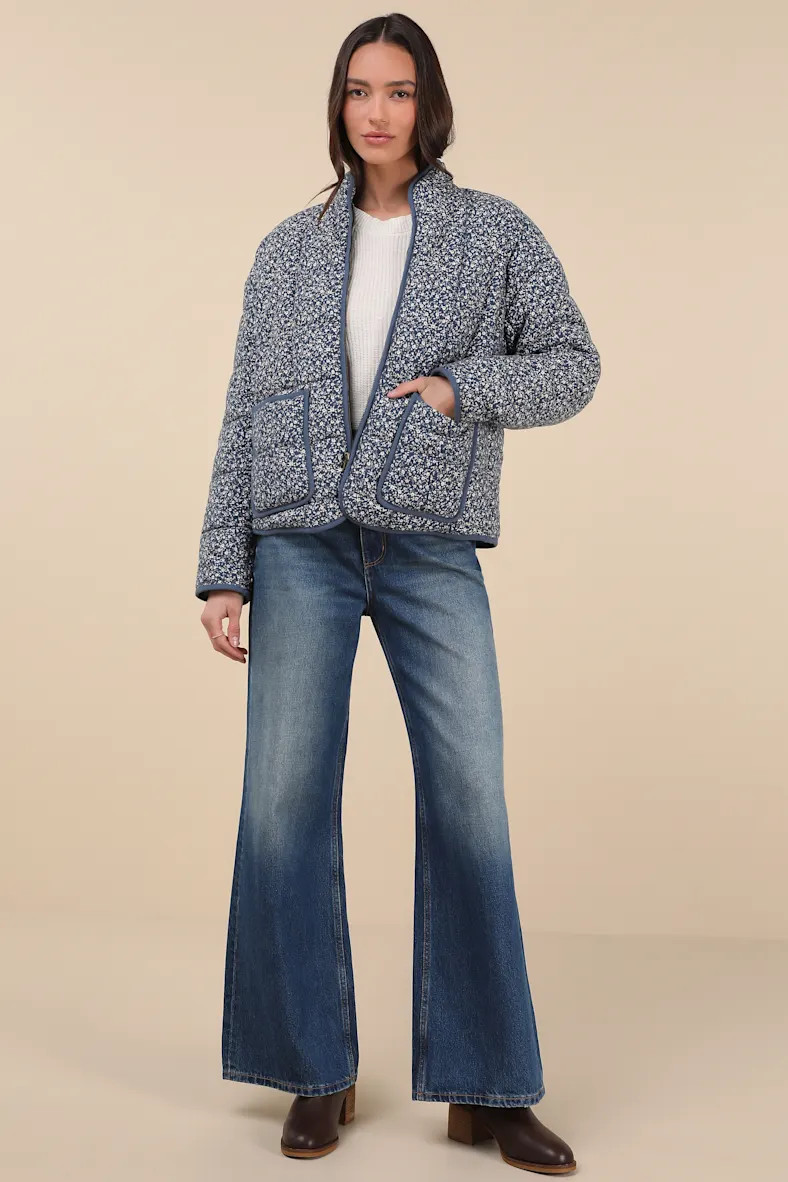 Bundled Perfection Blue Floral Quilted Puffer Jacket | Lulus
