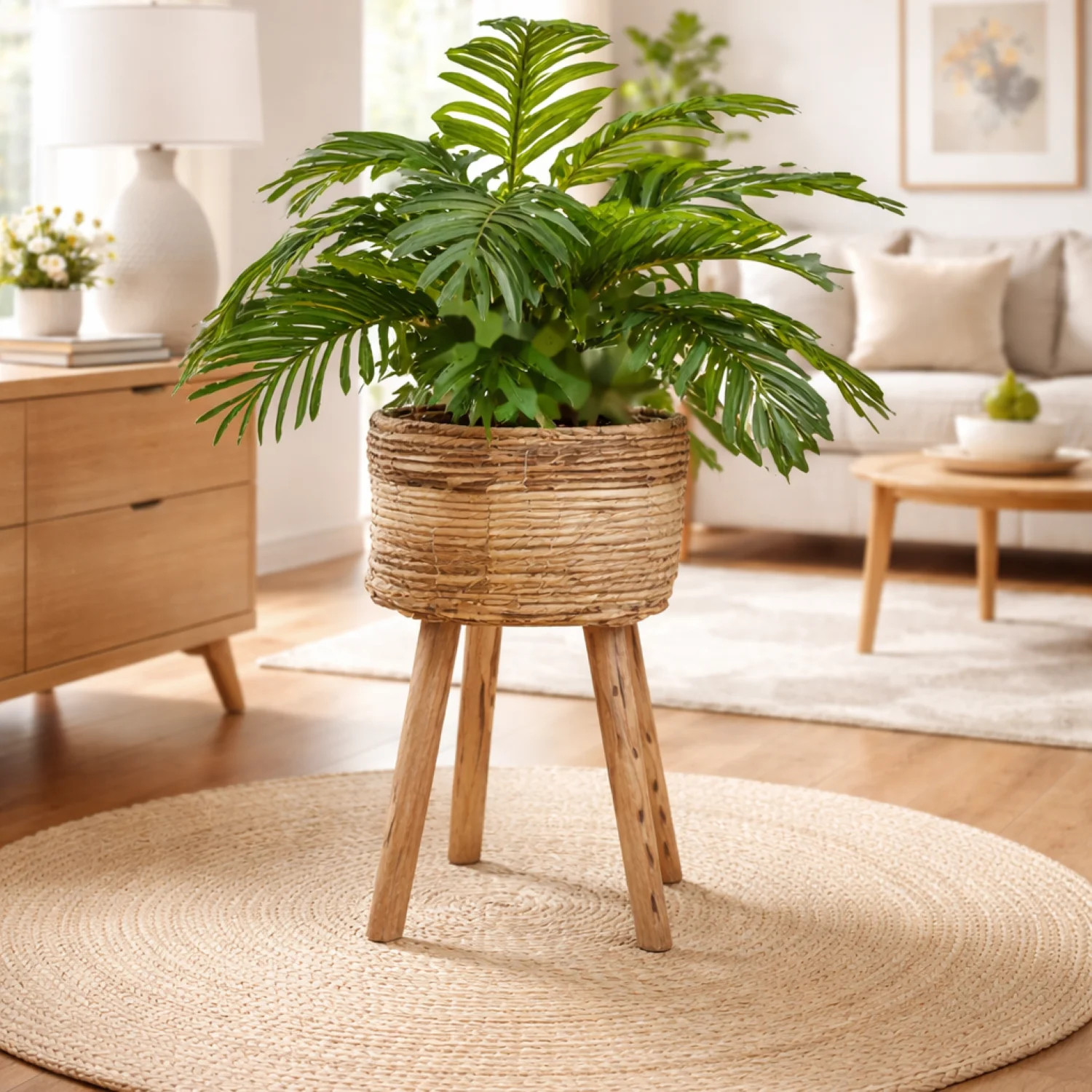 Artificial Plant, 32" Artificial Palm Plant in Multi-Color Tripod Basket Stand by LCG Florals, Fa... | Walmart (US)