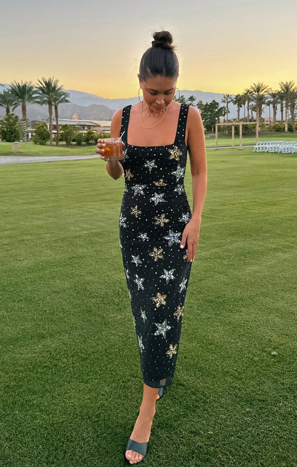 Stassi Midi Dress ~ Starfish Beaded Sequins Black | Show Me Your Mumu