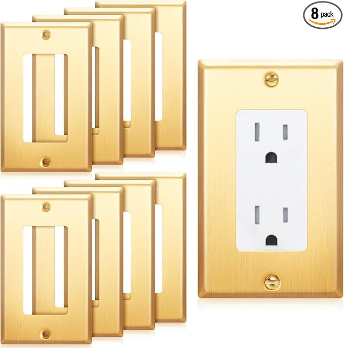 Zonon 8 Pack Gold Outlet Covers 4.50" x 2.76" Single Receptacle Wallplate Rocker Covers Brass Met... | Amazon (US)