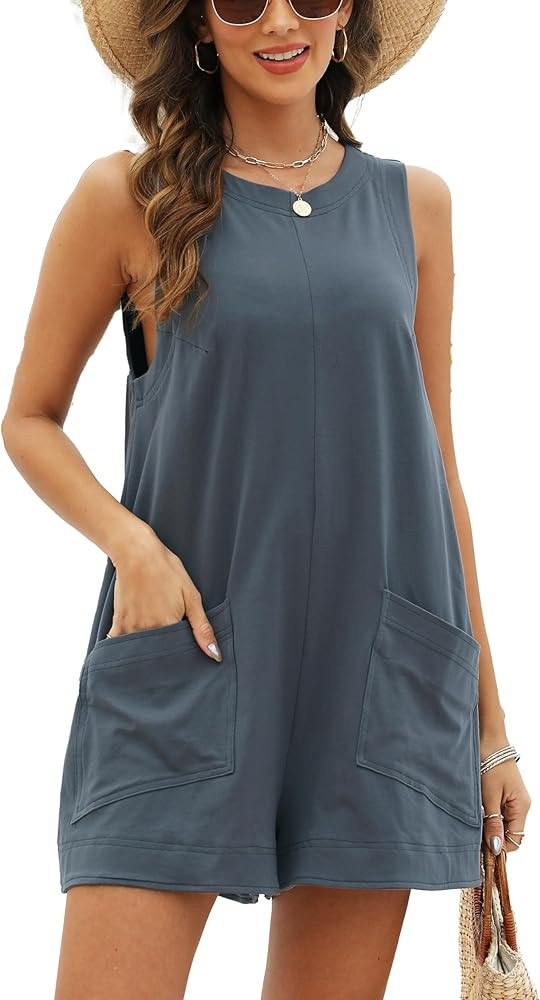 Womens Casual Rompers Overalls Shorts Summer Sleeveless Jumpsuits for Women Casual Shorts with Po... | Amazon (US)