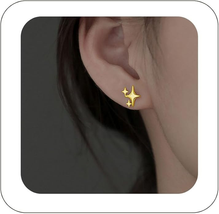Sterling Silver Star Stud Earrings for Women Dainty Cute Tiny Asymmetric Small Earrings Hypoaller... | Amazon (US)