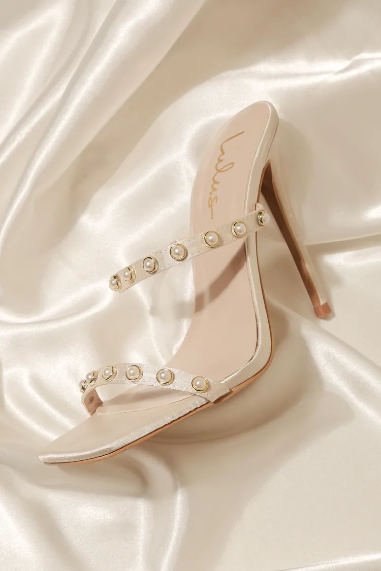 Luwe Ivory Satin Pearl Square Toe High Heel Sandals | Lulus (US)