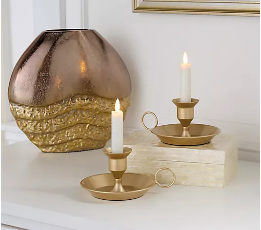 Home Reflections Set of 2 Metal Vintage Taper Holders - QVC.com | QVC