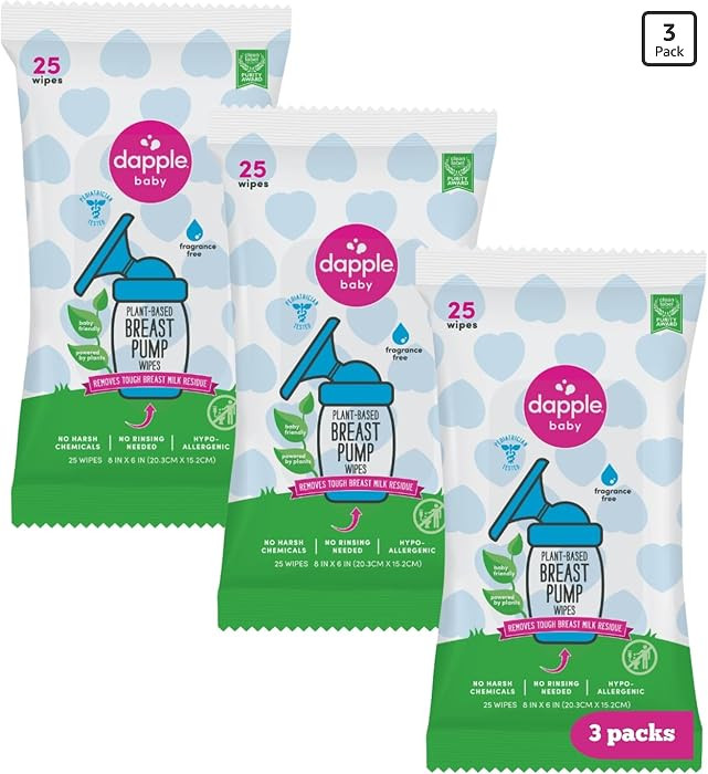 Dapple Baby Breast Pump Wipes - (3 Pack) 25 Count - Fragrance-Free, Plant-Powered & Hypoallergeni... | Amazon (US)