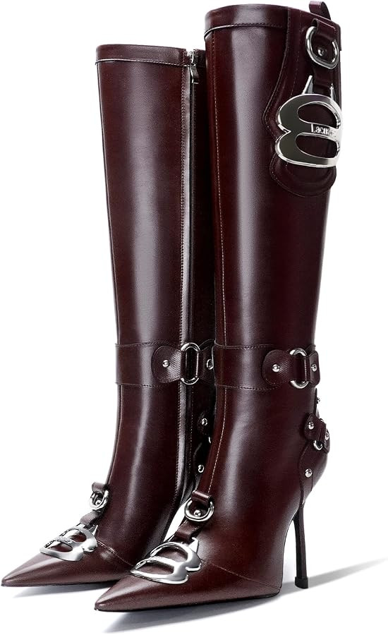 LACIKOSZ Knee High Crocodile Boots for Women Pointed Toe Slim Calf Sexy Stiletto High Heel Long T... | Amazon (US)