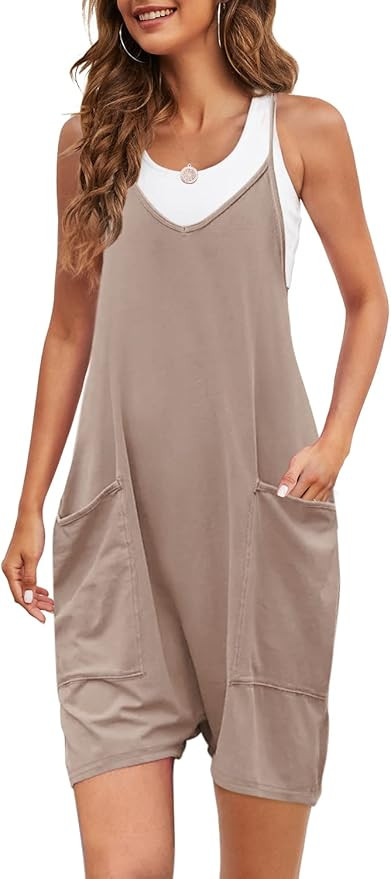 Nirovien Womens Oversized Sleeveless Rompers Spaghetti Strap Short Jumpsuits with Pocket One Piec... | Amazon (US)