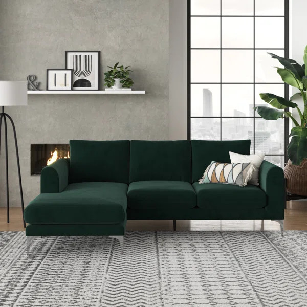 Allon 88" Wide Velvet Reversible Sofa & Chaise | Wayfair North America