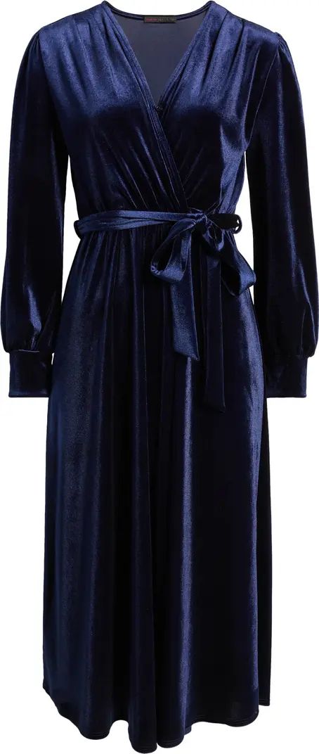 Fraiche by J Faux Wrap Long Sleeve Velvet Midi Dress | Nordstrom | Nordstrom