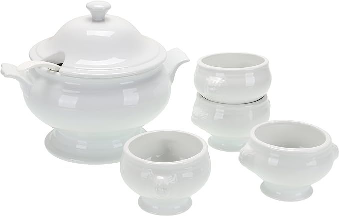 BIA Cordon Bleu Everyday Porcelain Classic Soup Tureen, Ladle & 4-(14 oz) Lion's Head Bowls, Whit... | Amazon (US)