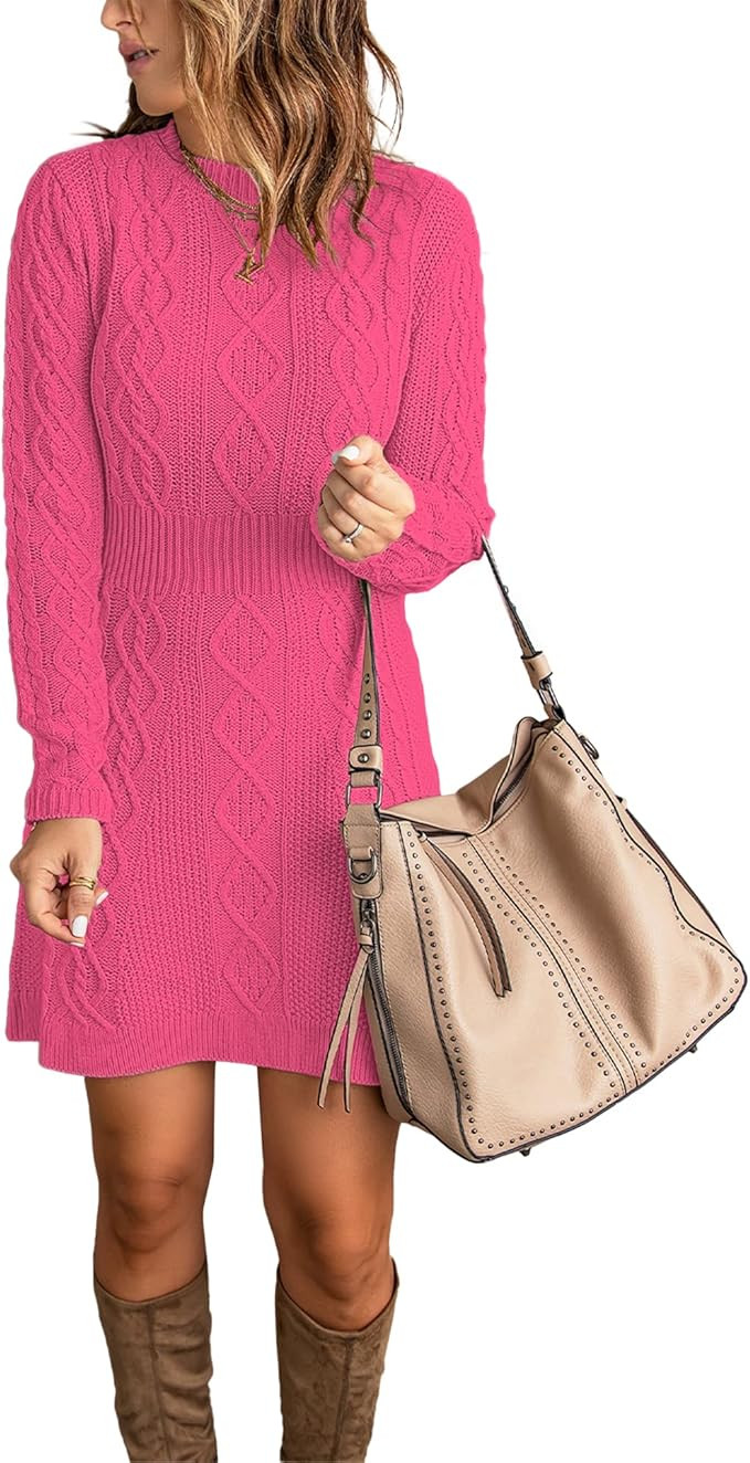 luvamia Sweater Dress for Women Cable Knit Ribbed A-Line Short Fitted Pullover Sweaters Dresses F... | Amazon (US)