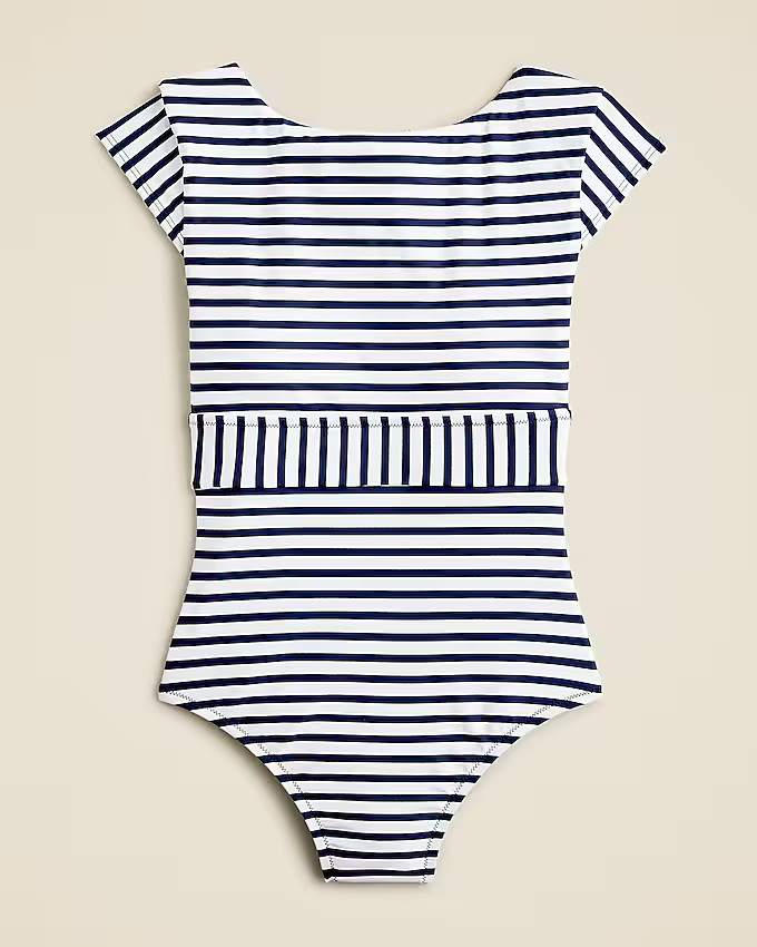 Cap-sleeve one-piece swimsuit in classic stripe | J. Crew US