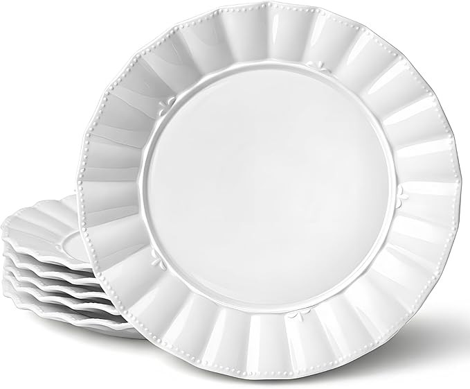 HOMBENE Dinner Plates 10.5 Inches Set for 6, Ceramic Plates, Salad Serving Plates, Wavy Style, Mi... | Amazon (US)
