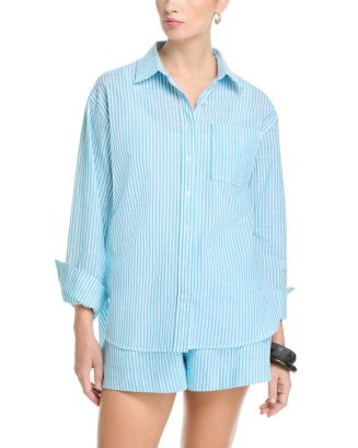 AQUA Stripe Button Front Shirt - Exclusive | Bloomingdale's Women | Bloomingdale's (AU)