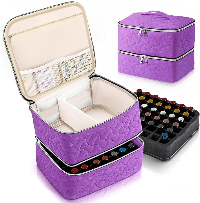 DreamGenius Nail Polish Organizer Case Holds 42 Bottles, Portable Double-Layer Nail Polish Storag... | Amazon (US)