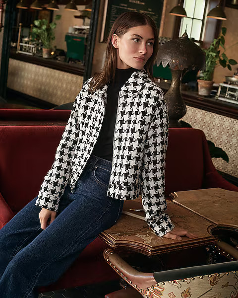Houndstooth Collared Jacket | Express