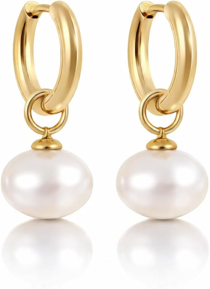 Pearl Earrings for Women | Waterproof and Tarnish Free Gold Jewelry | Huggie Earrings for Women |... | Amazon (US)