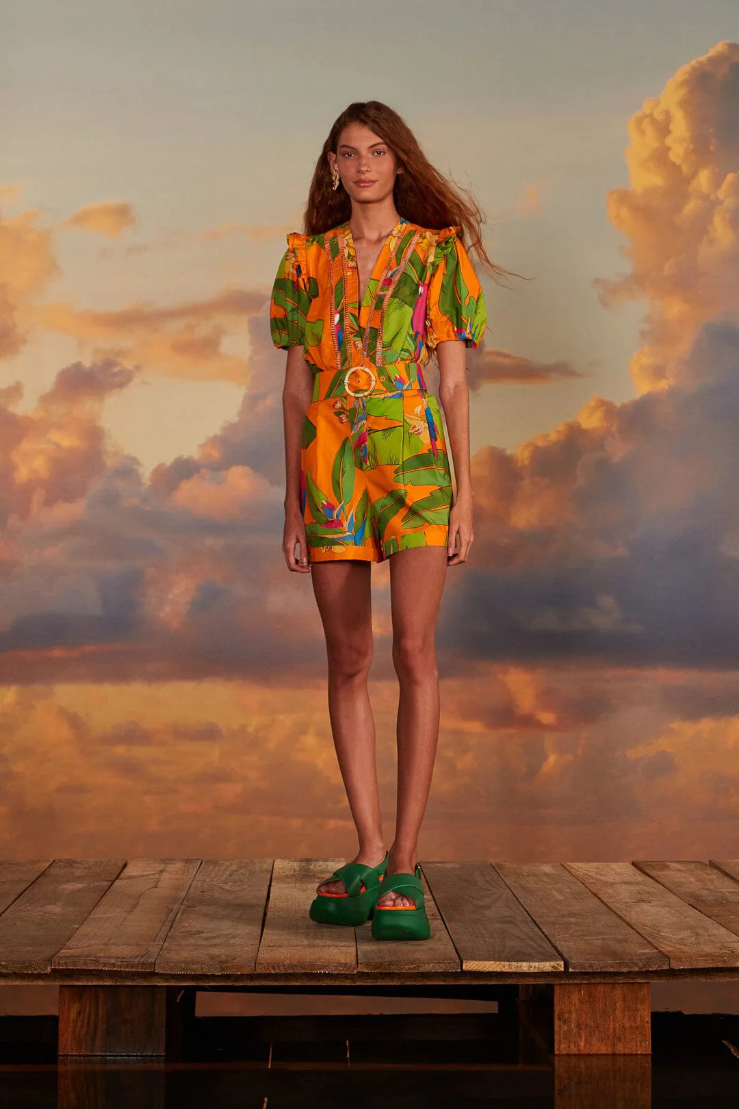 Orange Fresh Macaws Romper | FarmRio (US)