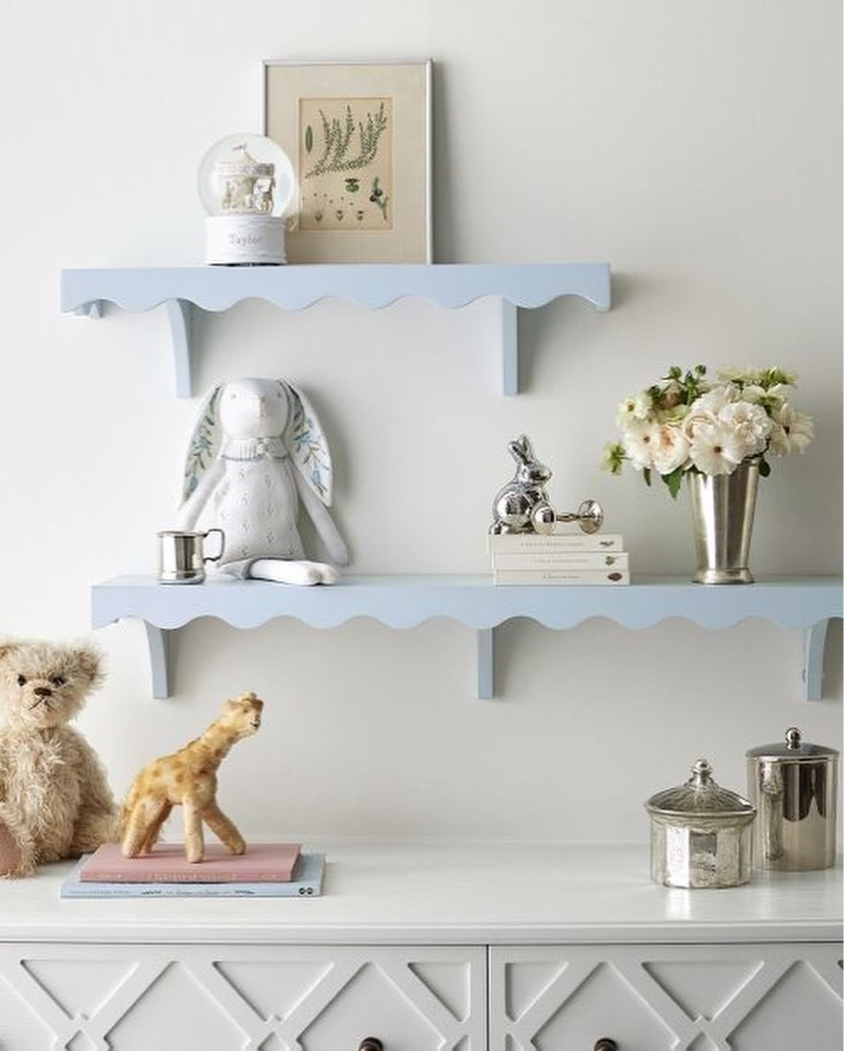 Scalloped shelves for a nursery, kids room or playroom! These are so beautiful! #nursery #scallopedshelves 

#LTKkids #LTKhome #LTKbaby