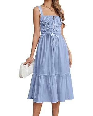 GLNEGE Women's Summer Midi Dress Casual Flowy Sleeveless Dresses 2024 Square Neck Solid Color A L... | Amazon (US)