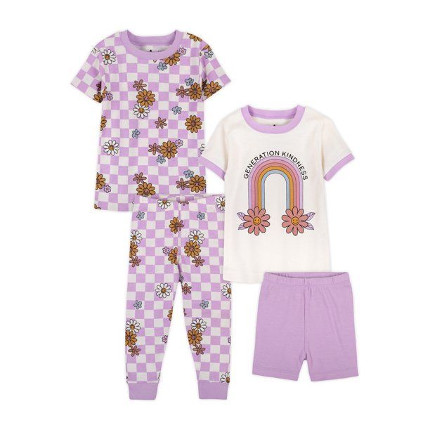 Little Star Organic Baby & Toddler Girls 4Pc Short Sleeve Snug Fit Sleepwear, Size 9 Months-5T | Walmart (US)
